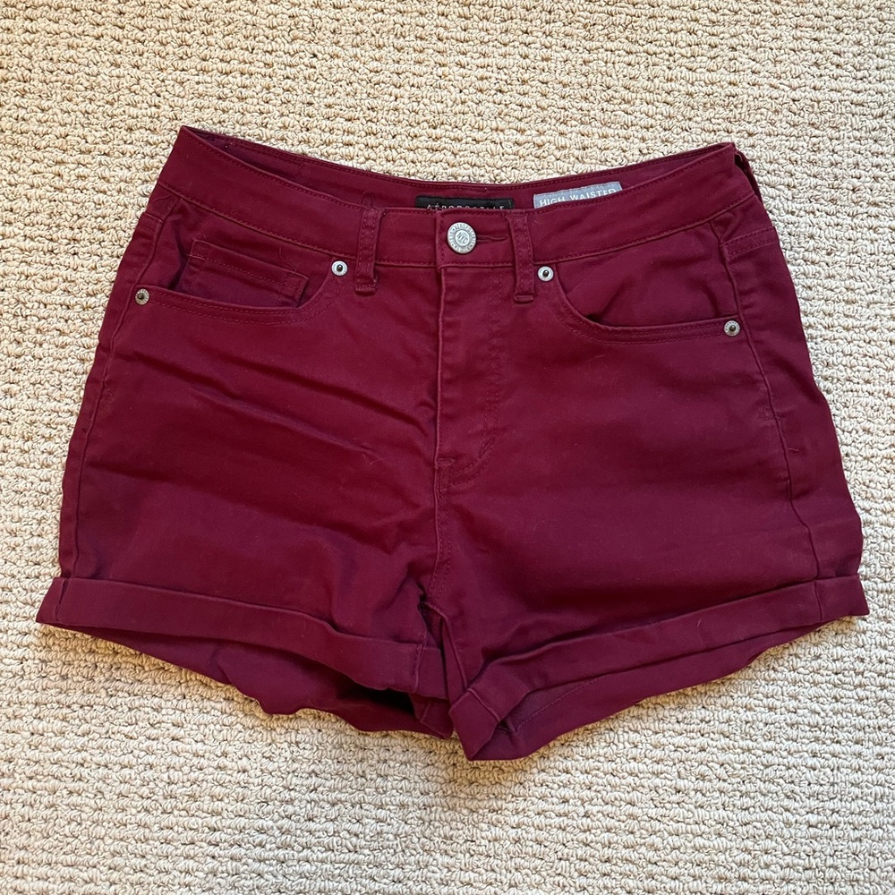 Aeropostale Burgundy Jean Shorts Cuffed Hem Slim Fit